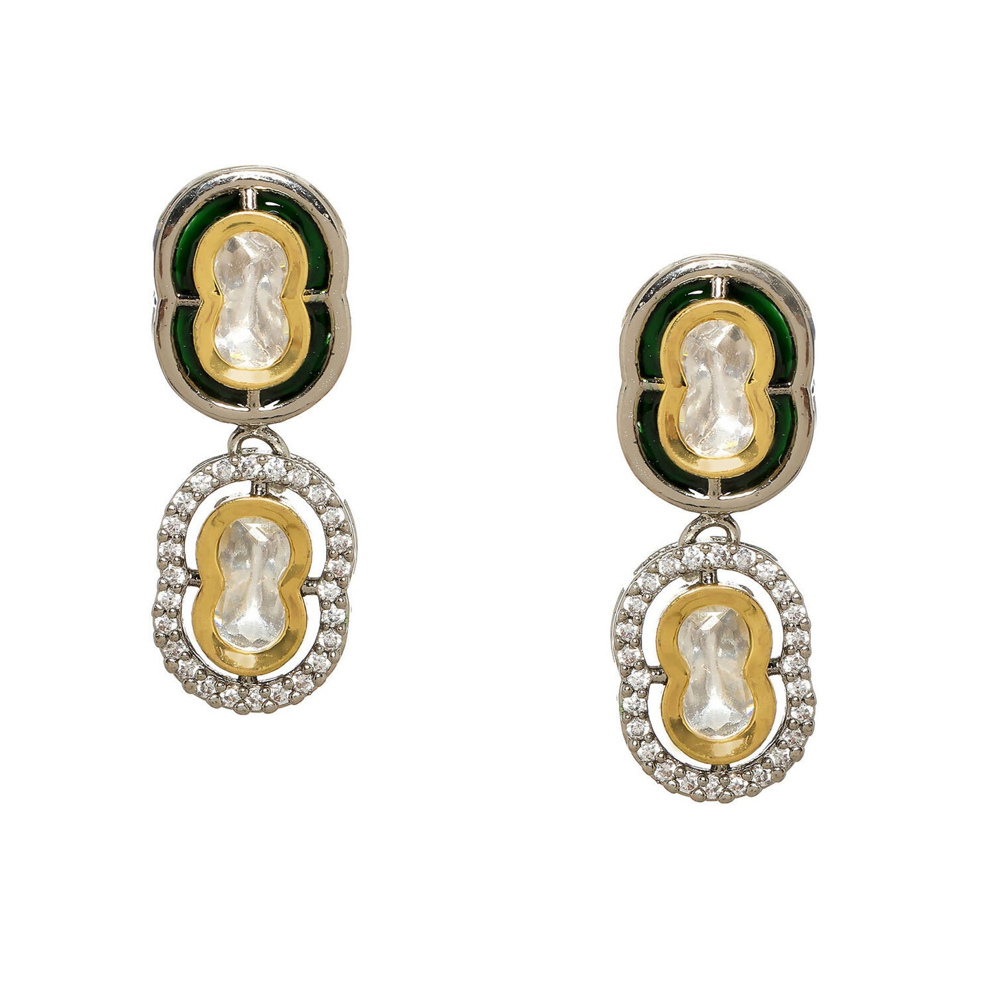 Double Mufli (peanut) Meenakari and Diamond Earrings (Silver) - Ruby Raang - Distacart