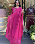 Thumbnail for The52 Pink Women's Gorgeous Chanderi Fabric Embroidered Work Straight Kurta Pant and Dupatta Set - Distacart