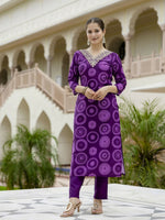 Thumbnail for The52 Purple Women's Gorgeous Rayon Embroidered Straight Kurta with Pant And Dupatta Set - Distacart