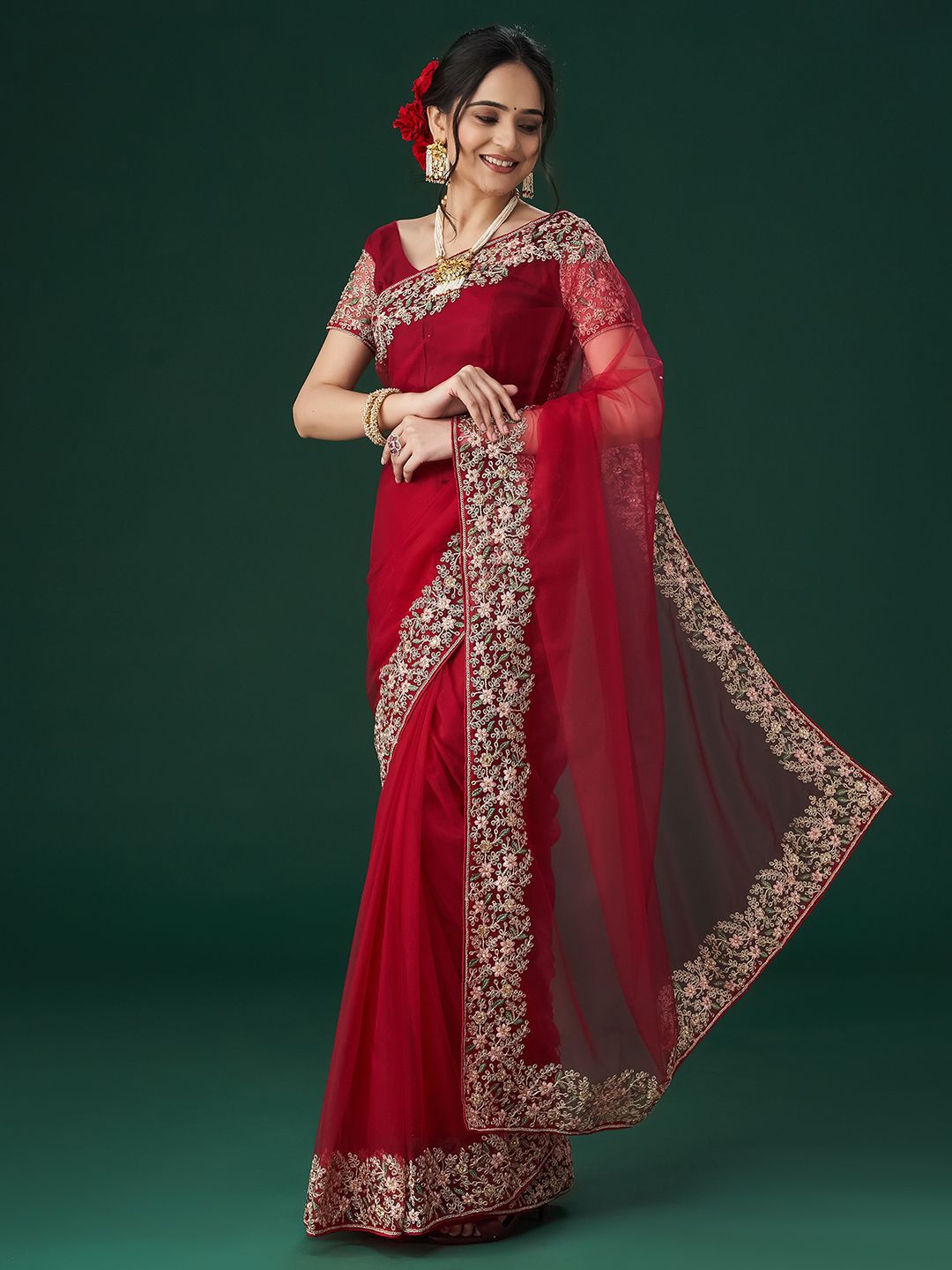 kasee Women's Aari Work Embroidered Net Sarees - Distacart