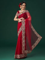Thumbnail for kasee Women's Aari Work Embroidered Net Sarees - Distacart