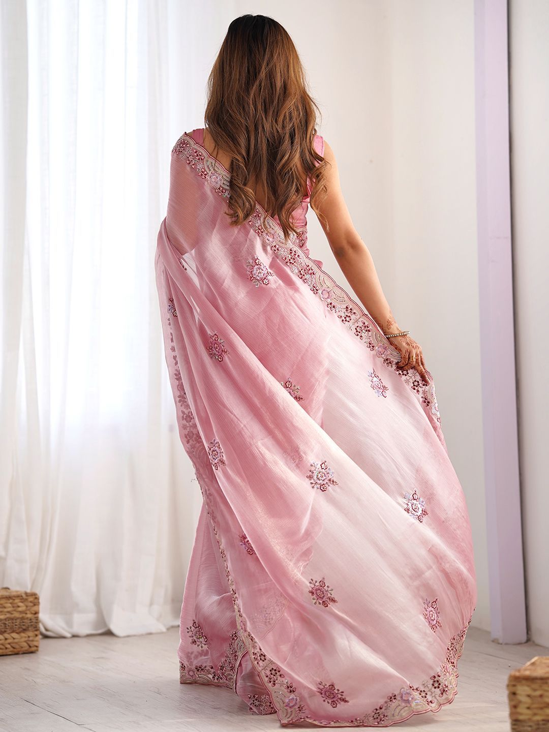Mitera Floral Sequinned Saree - Distacart