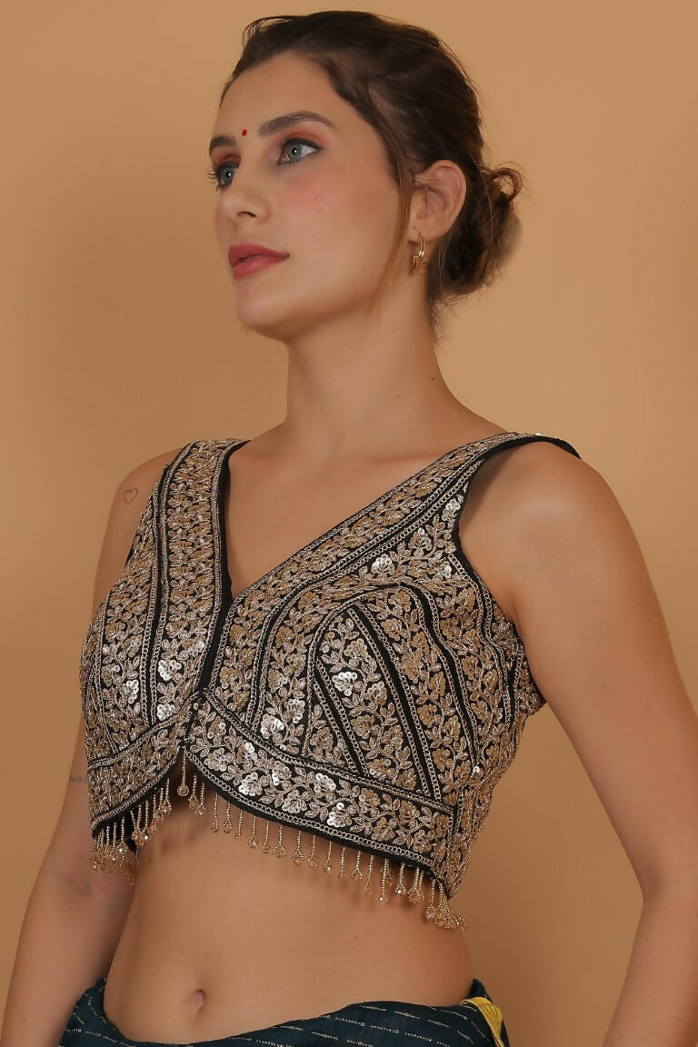 Joban Fashion Silk Zari And Sequence Work Padded Blouse - Black