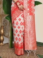 Thumbnail for Astita Linen Cotton Red & White Saree
