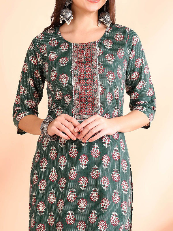 Ode by House of Pataudi Printed Mirror Work Pure Cotton Kurta With Trousers & Dupatta - Distacart