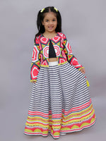 Thumbnail for Lil Drama Shor-Gul Multicolor Lehanga Choli with Jacket Set for Girls