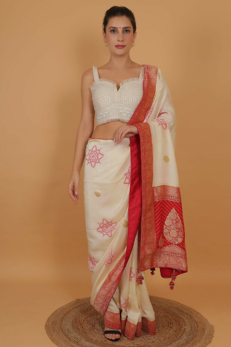 Joban Fashion Silk Pearl And Beads Hand Embroidery Padded Blouse - Pearl White