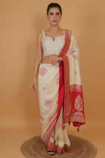 Thumbnail for Joban Fashion Silk Pearl And Beads Hand Embroidery Padded Blouse - Pearl White