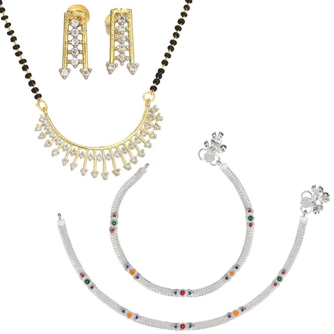 AanyaCentric Gold-plated Mangalsutra Pendant Earring Set & Silver Plated Anklet - Distacart