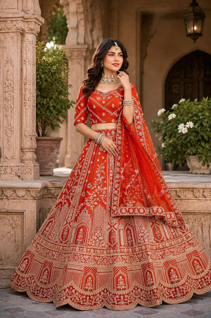 Lehenga Mart Orange Designer Wedding Wear Lehenga Choli - Dista
