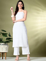 Thumbnail for Sangria Self Design Shoulder Straps Straight Kurta With Palazzo
