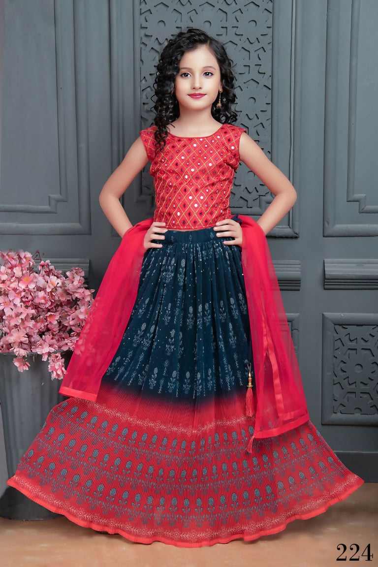 Kids Wedding Designer Blue Georgette Lehenga Choli - Aaradhna - Distacart