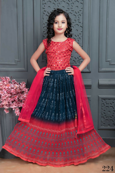 Kids Wedding Designer Blue Georgette Lehenga Choli - Aaradhna - Distacart