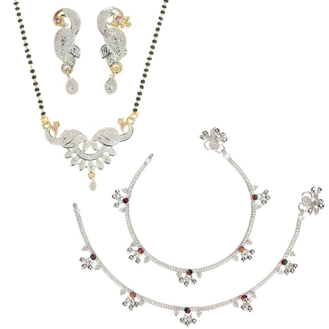 AanyaCentric Gold-plated Mangalsutra Pendant Earring Set & Silver Plated Anklet - Distacart