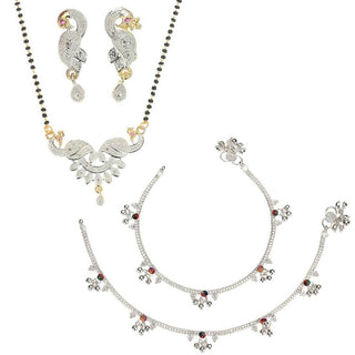 AanyaCentric Gold-plated Mangalsutra Pendant Earring Set & Silver Plated Anklet - Distacart