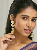 Thumbnail for Nuyug 22K Gold-Plated Elegant Kundan Stone Studded & Pearl Drops Mini Jhumki Dangler Earrings