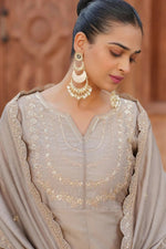 Thumbnail for The52 Brown Women's Gorgeous Vichitra Silk Fabric Embroidered Work Flared Anarkali Pant and Dupatta Set