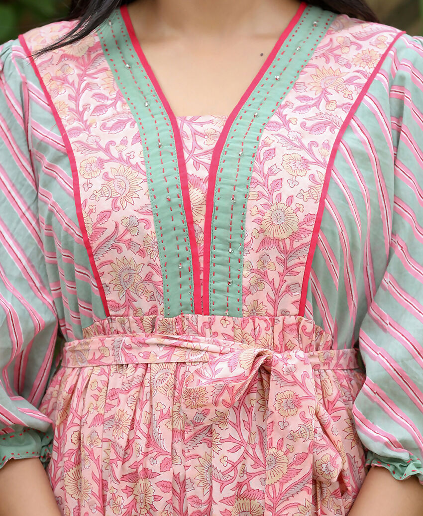 Kaajh Women's Pink Hand Block Printed Dress - Distacart