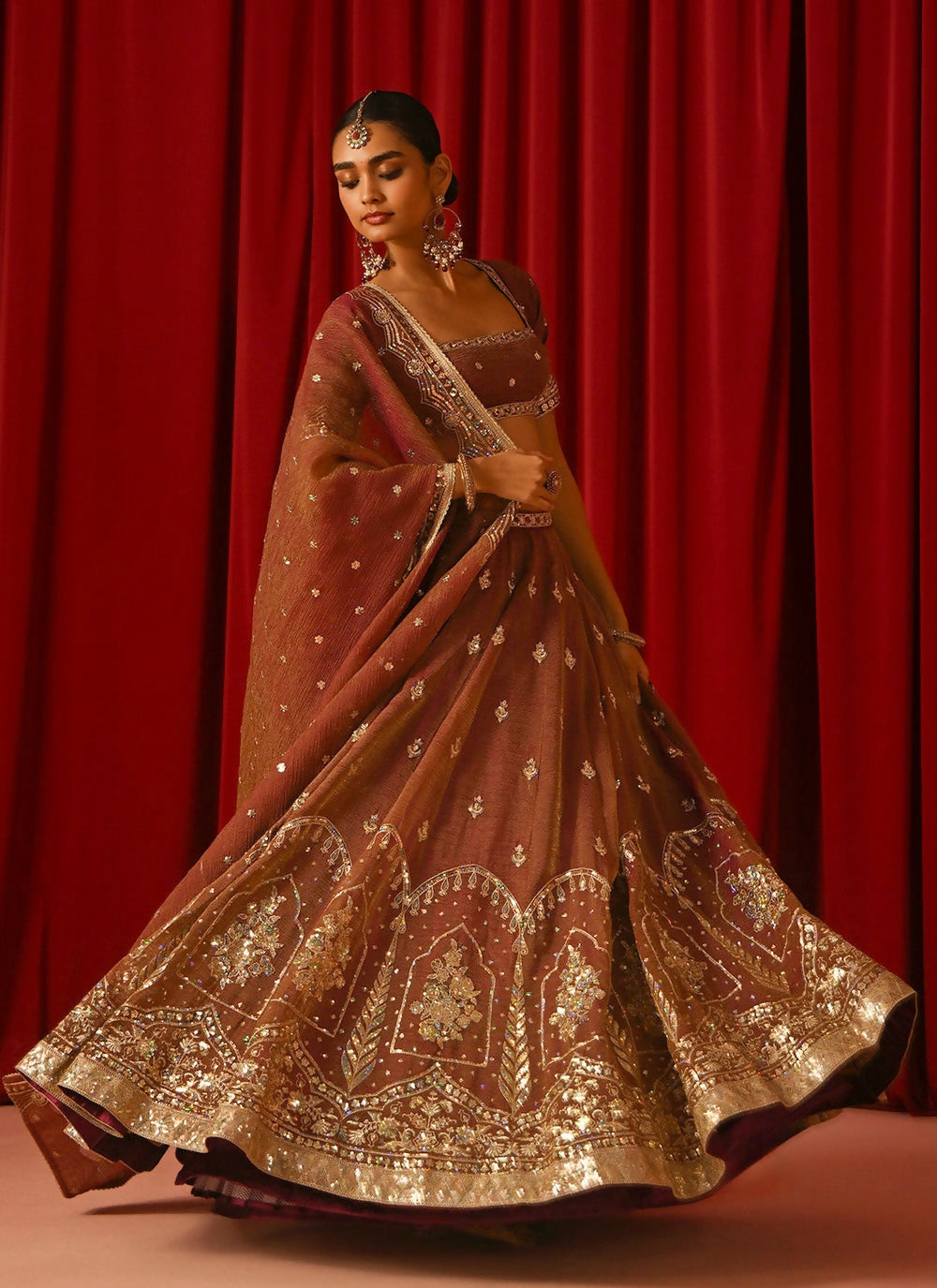 Women’s Semi-Stitched Orange Fandy Silk Zari & Sequin Embroidered Lehenga Choli with Fandy Silk Dupatta-Jihu Culture - Dista