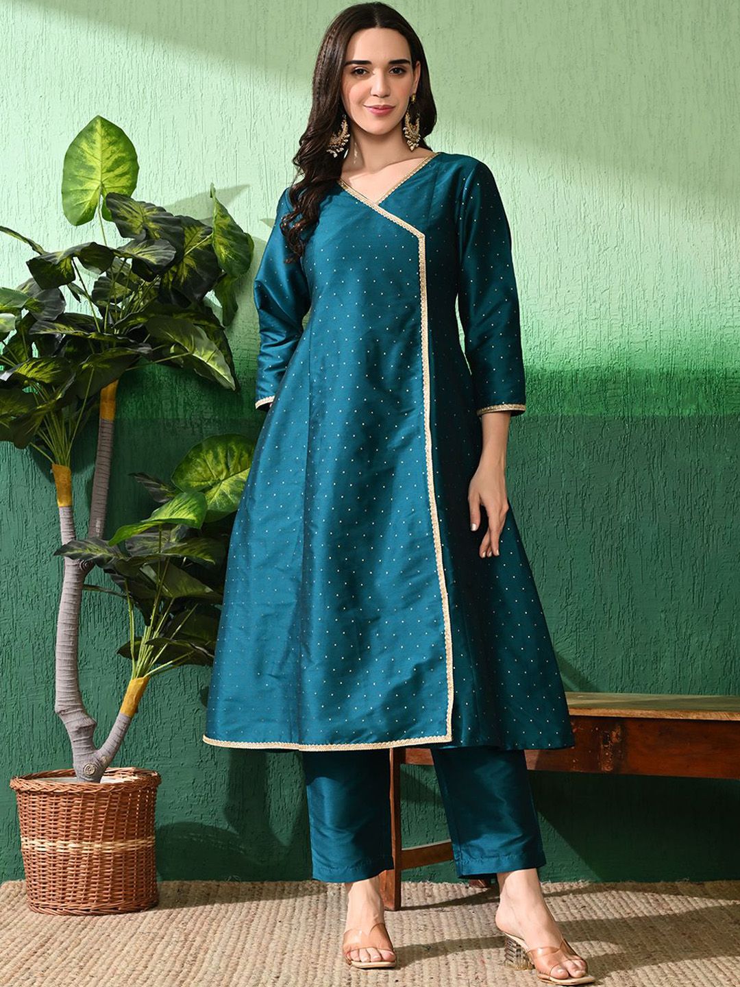 Sangria Printed A-Line Kurta With Trouser - Distacart