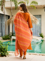 Thumbnail for The52 Rust Women's Gorgeous Embroidered work Rayon Fabric Straight Kurta, Pant and Dupatta Set