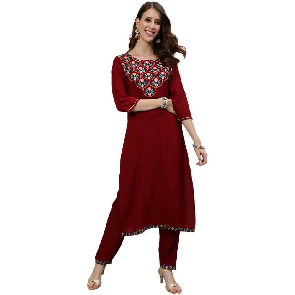 Anubhutee Women's Rayon Yoke Design Regular Maroon Kurta set - Distacart