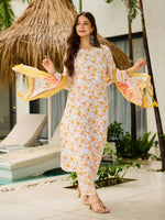 Thumbnail for The52 Yellow Women's Beautiful Printed Silk Blend Fabric with Straight Kurta, Pant and Dupatta Set - Distacart