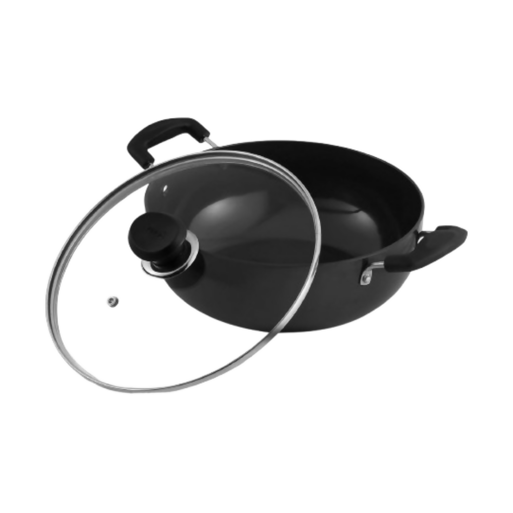 Vinod Black Pearl Hard Anodised Non Stick Deep Kadhai with Glass Lid - Dista