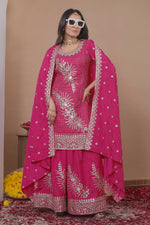 Thumbnail for Lehenga Mart Designer Sharara Suit With Kurta, Sharara, Dupatta For Women-Pink - Distacart