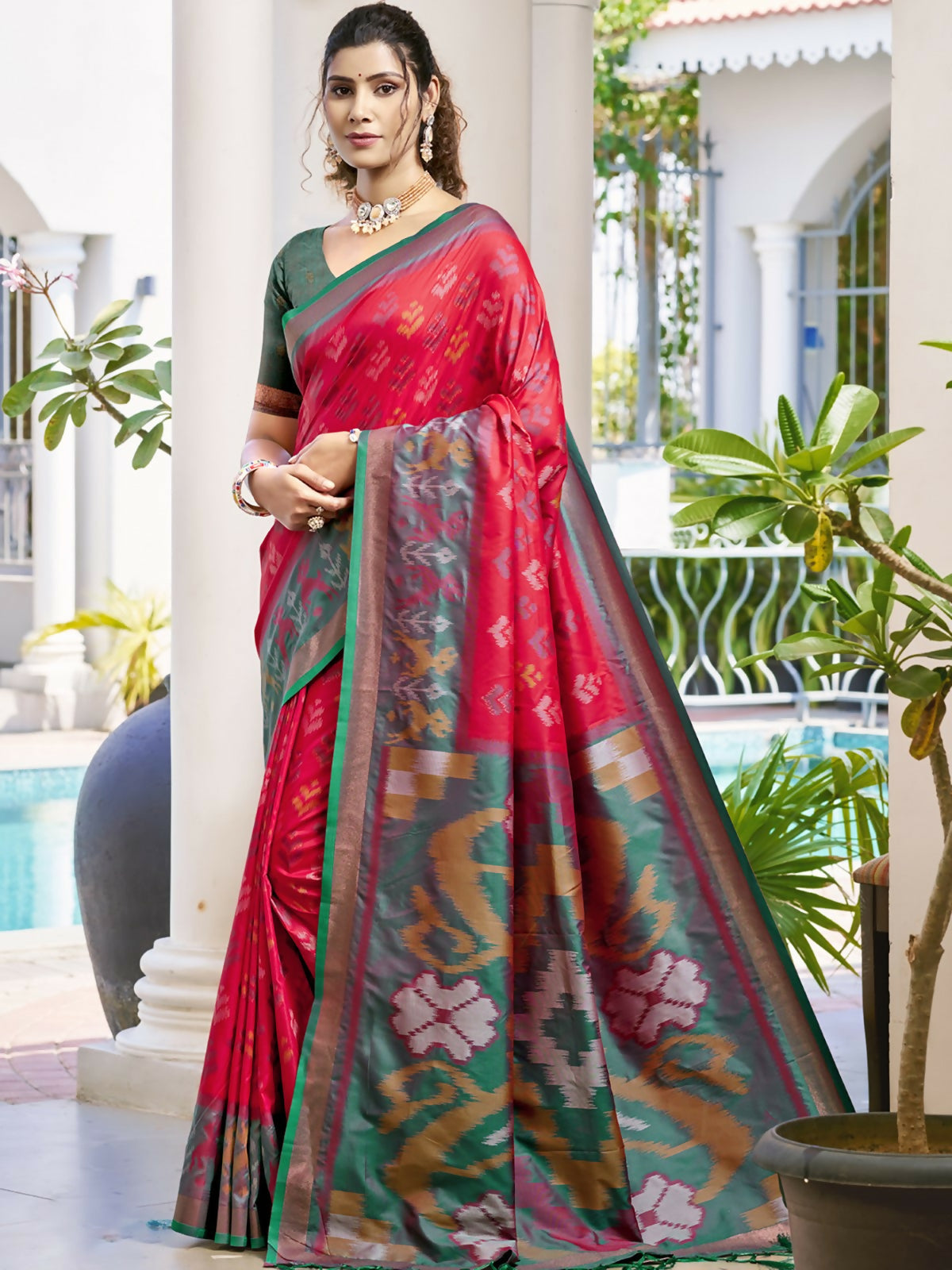 Anaita Red Silk Saree With Blouse Piece - Distacart