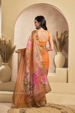 Thumbnail for Vastranavya Orange Digital Printed Linen Ready To Wear Designer Saree with Unstitched Blouse - Distacart