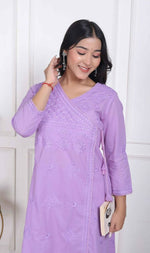 Thumbnail for Miravan Womens Lavender Angrakha Kurta Set - Distacart