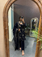 Thumbnail for Vastranavya Blue Velvet Front Embroidery Work Kurta With Bottom & Dupatta