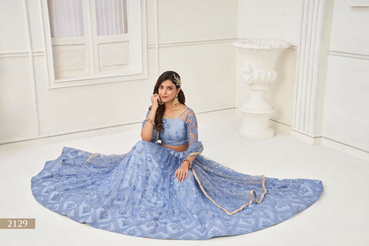 Aastha Fashion Neon Blue Butterfly Net Tone To Tone Thread Work, Sequence Work Embroidery With Original Mirror Handwork Wedding Wear Lehenga Choli - Distacart