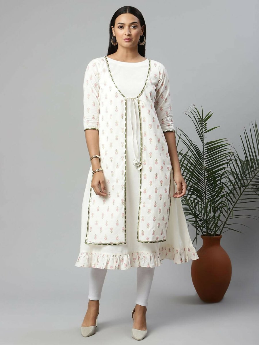 Ahalyaa Women's Off White Cotton Printed Kurta - Distacart