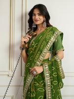 Thumbnail for Ai Fashion Green Georgette Rajwadi Bandhani Print Party Wear Saree