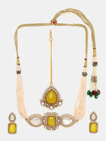 Thumbnail for Ruby Raang 22k Gold Polished Green Stone And Moissanite Necklace With Matching Earrings And Maang Tikka