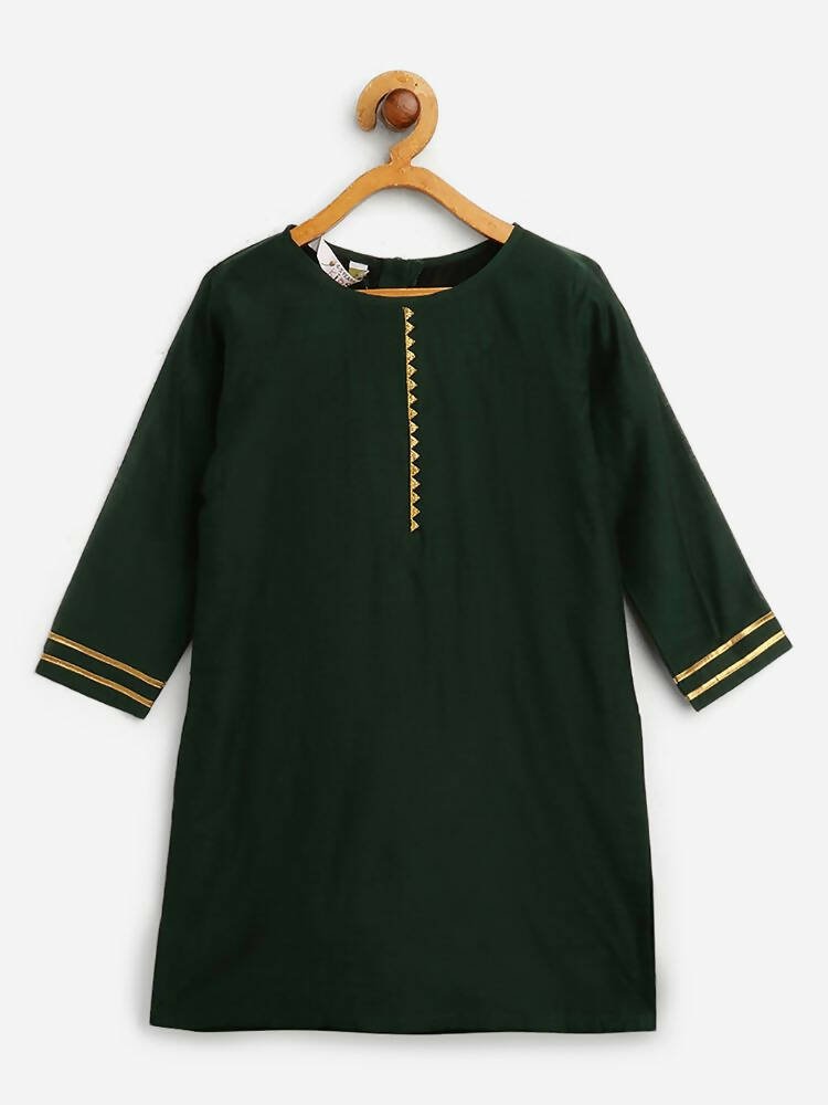Ahalyaa Dark Green Chanderi Solid Kids Kurta Palazzo Set With Dupatta For Girls - Distacart