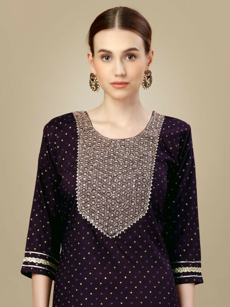 Jyoti Fashion Women's Purple Silk Blend Embroidery & Sequence work Kurta with Trouser & Dupatta - Distacart