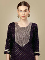 Thumbnail for Jyoti Fashion Women's Purple Silk Blend Embroidery & Sequence work Kurta with Trouser & Dupatta - Distacart
