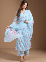 Thumbnail for Ode by House of Pataudi Women Floral Printed Regular Kurta with Trousers & With Dupatta - Distacart