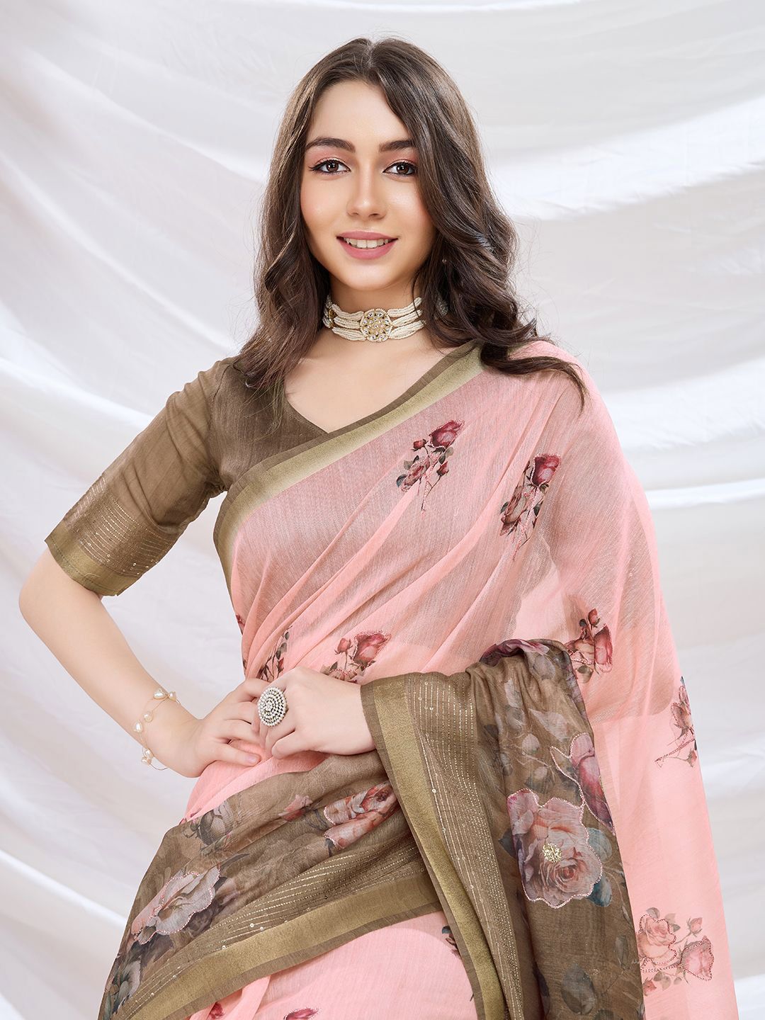 Mitera Floral Aari Work Saree With Blouse Piece - Distacart