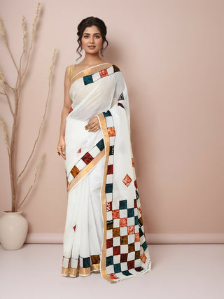 Joban Fashion Multicolor Cotton Applic Saree