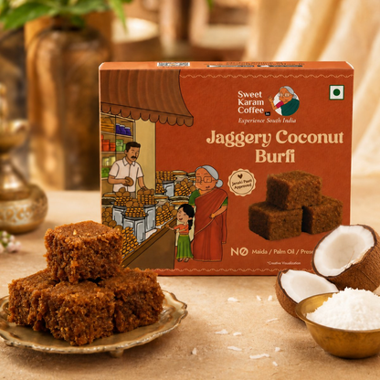 Sweet Karam Coffee Jaggery Coconut Burfi - Dista