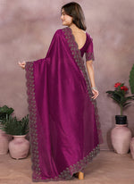 Thumbnail for Vellora Wine Lycra Swarovski Stone Work Party Wear Saree