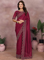 Thumbnail for Vellora Maroon Lycra Swarovski Stone Work Designer Saree