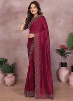 Thumbnail for Vellora Maroon Lycra Swarovski Stone Work Designer Saree