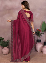 Thumbnail for Vellora Maroon Lycra Swarovski Stone Work Designer Saree