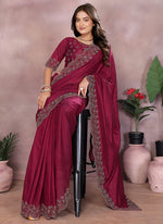 Thumbnail for Vellora Maroon Lycra Swarovski Stone Work Designer Saree