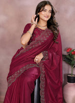 Thumbnail for Vellora Maroon Lycra Swarovski Stone Work Designer Saree